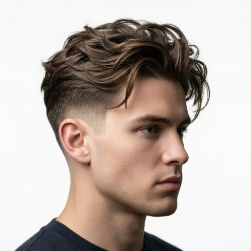 Man with a modern low taper fade and stylish quiff hairstyle