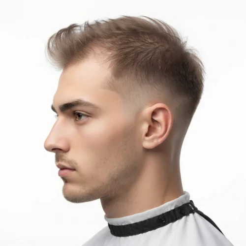 Man with thin hair and a low taper fade quiff hairstyle