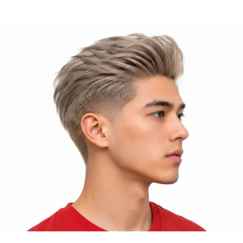 Blonde man with a low taper fade quiff hairstyle