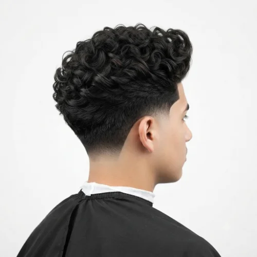 Man with a layered quiff and low taper fade haircut