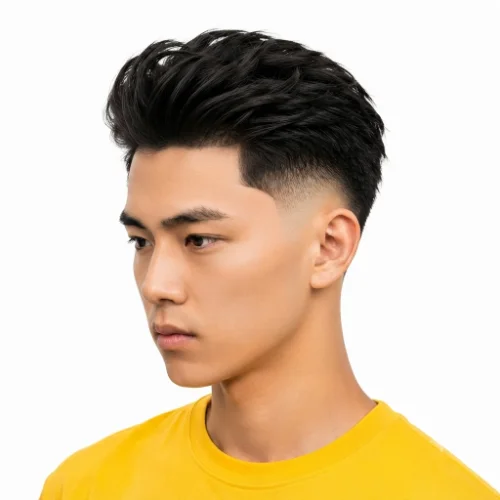Man with a voluminous quiff and low taper fade