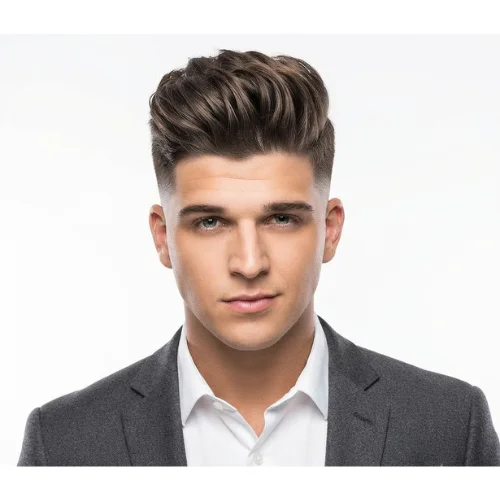 Man with a professional low taper fade quiff hairstyle