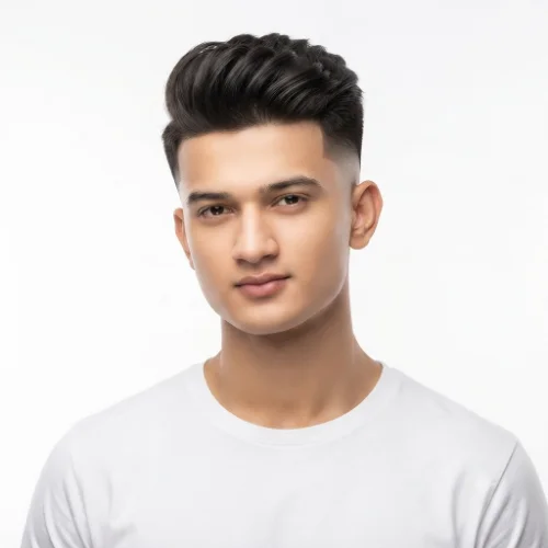 Teen boy with a stylish low taper fade quiff hairstyle