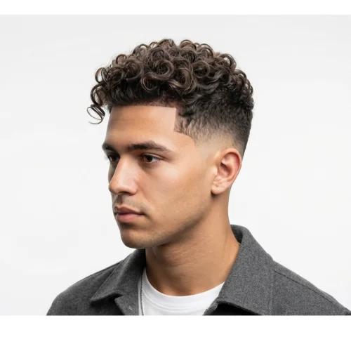 Man with a trending low taper fade quiff haircut featuring a modern quiff style