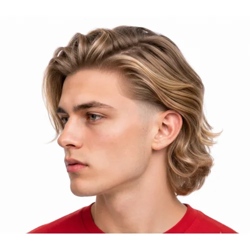 Man with a long side part and clean low taper fade