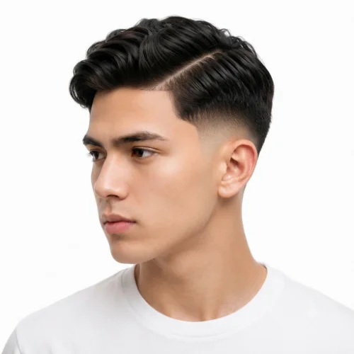 Teen boy with a stylish low taper fade side part hairstyle
