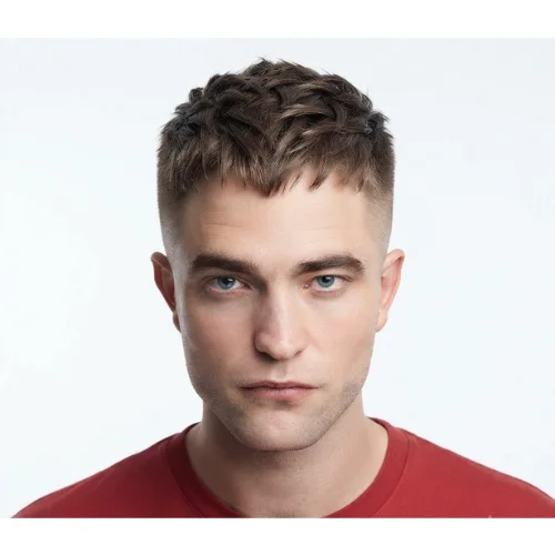 Man with a modern low taper fade and Caesar cut hairstyle