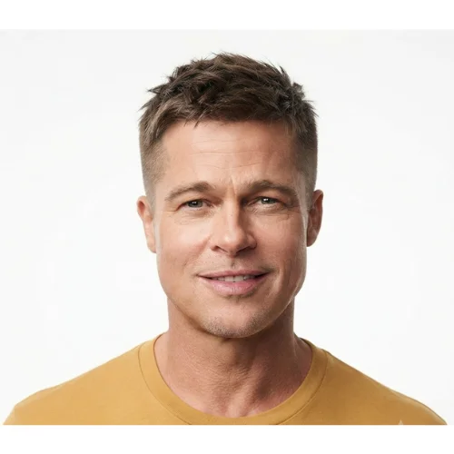 Man with a French-inspired Caesar cut and low taper fade