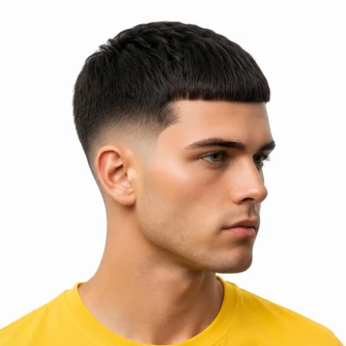 Man with a professional low taper fade Caesar cut hairstyle