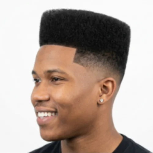 Black man with a high top hairstyle and low taper fade