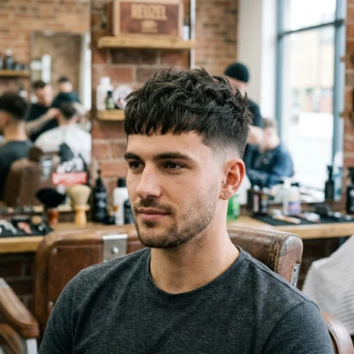 Low taper textured crop with short fringe haircut for men