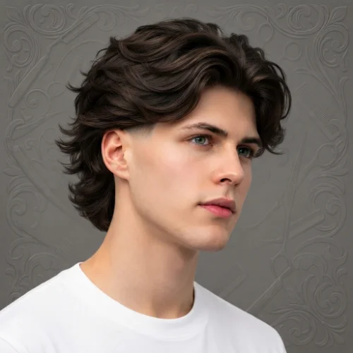 Man with long thick hair and a low taper fade featuring natural volume on a clean white background.