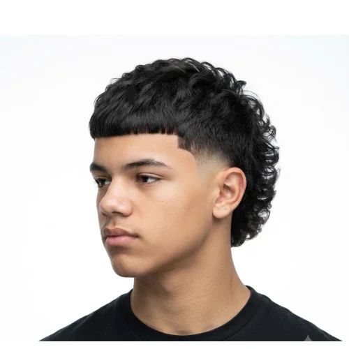 Man with a low taper fade Edgar mullet featuring a textured front and longer hair at the back.
