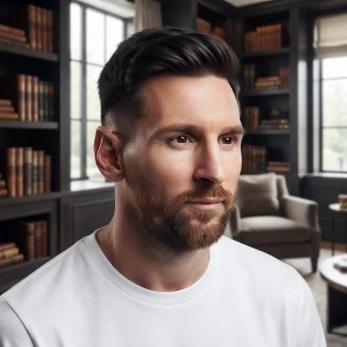 Man with a short comb over and low taper fade featuring neatly styled hair on a white background.
