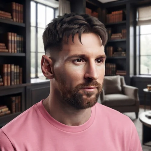 Man with short curtain hair and a low taper fade featuring a neat middle part on a white background.