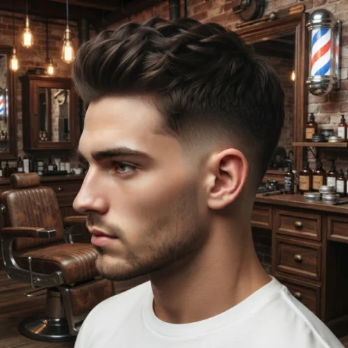 Man with a classic low taper fade and clean textured fringe.