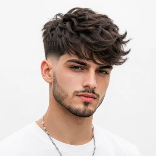 Man with a low taper fade fringe and spiky textured top.