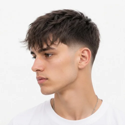 Man with a side-swept textured fringe haircut.