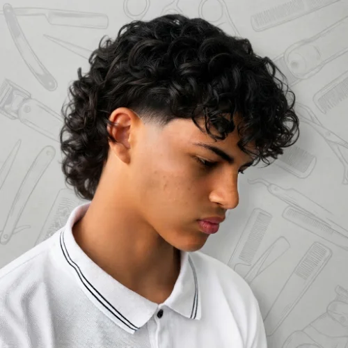 Man with long textured hair and a low taper fade featuring natural volume on a clean white background.