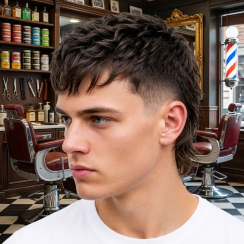 Man with a textured fringe and low taper mullet haircut.
