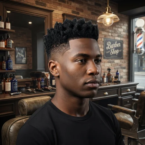 Black man with a clean crew cut and low taper fade featuring neatly shaped sides on a white background.