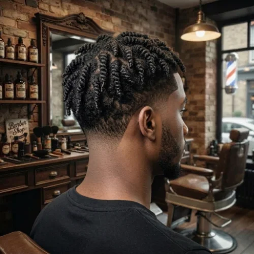 Low taper fade twists with a clean neckline
