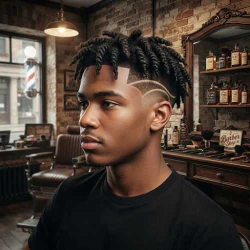 Low taper fade twists with a hair design