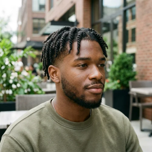 Low taper fade twists with a natural hairline