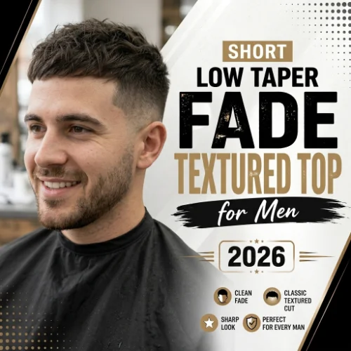 Short low taper fade with a textured top
