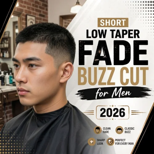 Short low taper fade buzz cut for men