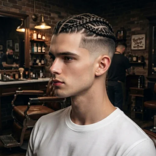Low taper fade with classic braids and a clean, timeless hairstyle