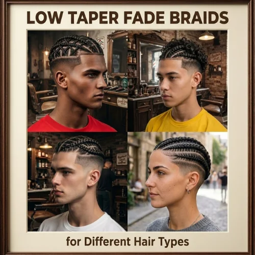 Low taper fade braids styled for different hair types and textures