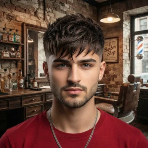 Low taper skin fade with curly hair for men