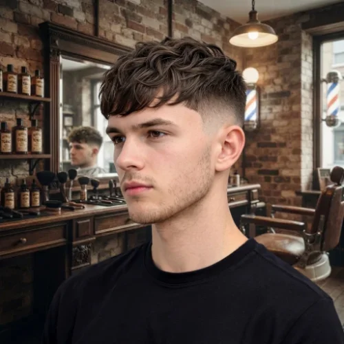 Low taper skin fade haircut for men with wavy hair