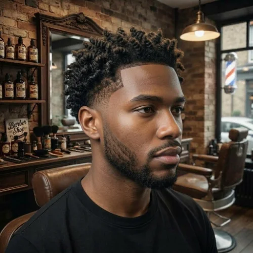 Low taper fade with sponge twists