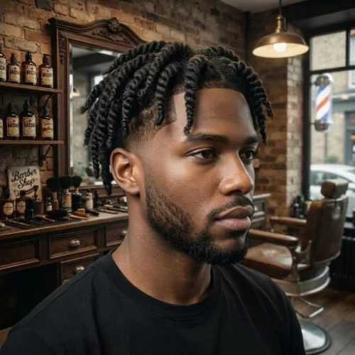 Low taper fade with two-strand twists