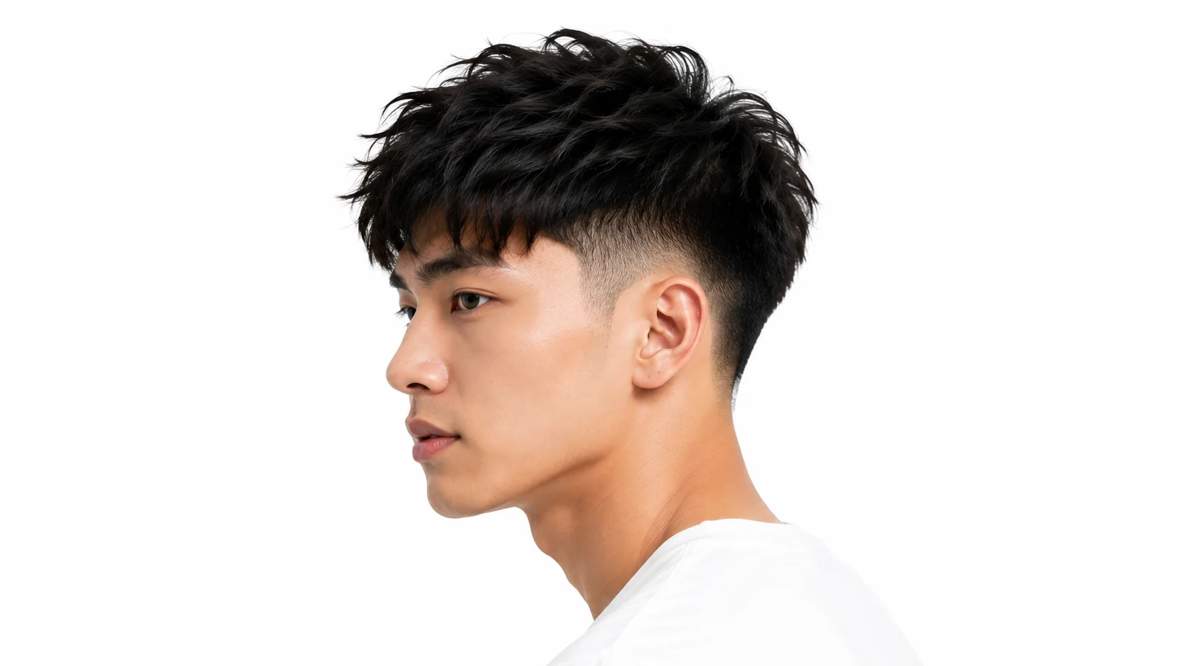 Low Taper Fade Asian Haircuts featuring a clean taper fade with stylish Asian hair texture for a modern men's hairstyle.