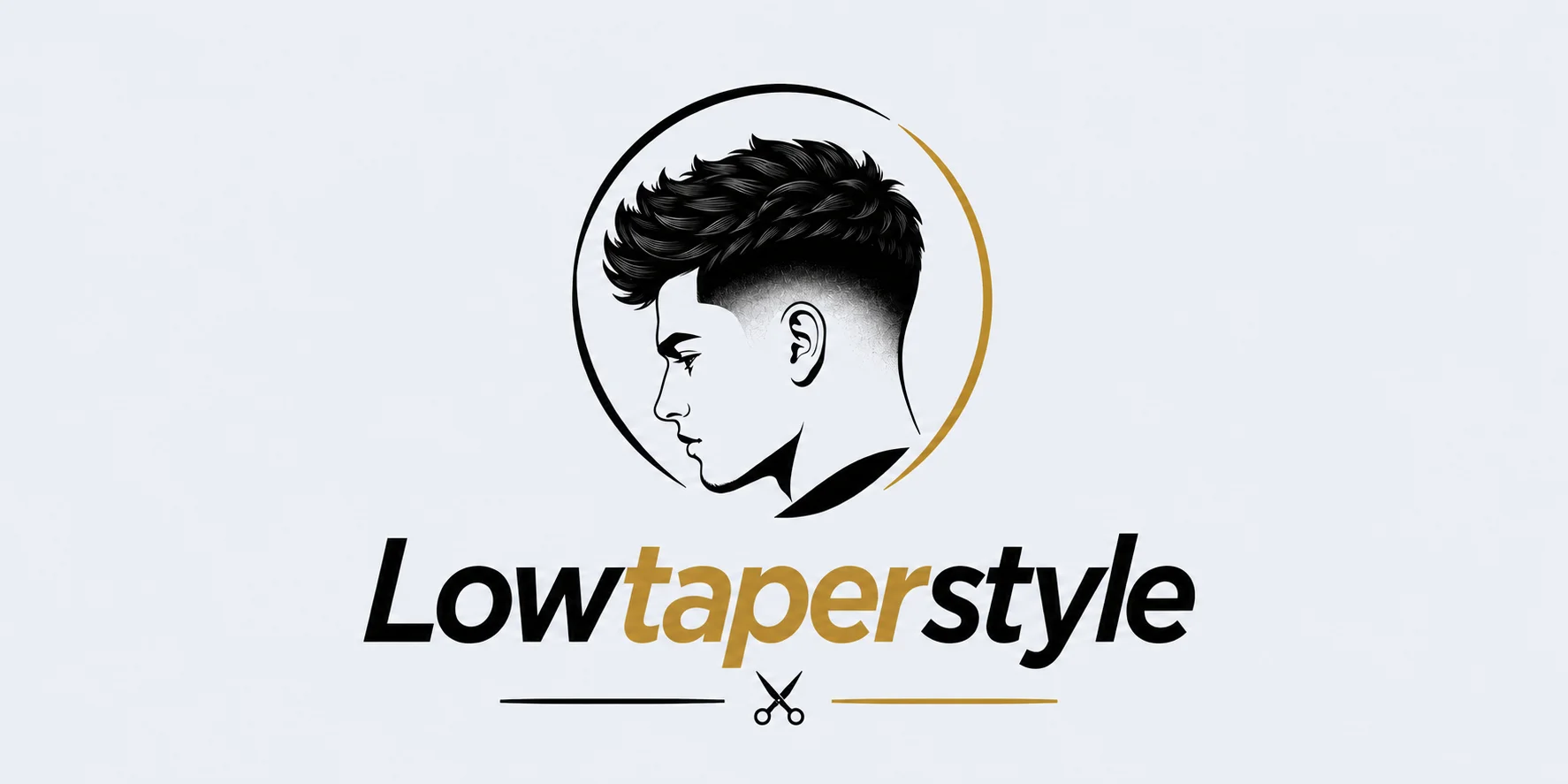 Low Taper Fade Hairstyle logo with modern black typography on a clean white background