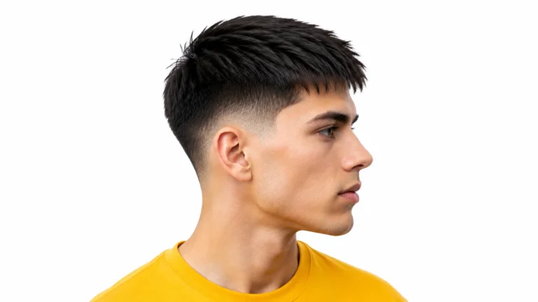 Man with a Low Taper Fade Straight Hair haircut featuring clean faded sides and naturally straight hair on top