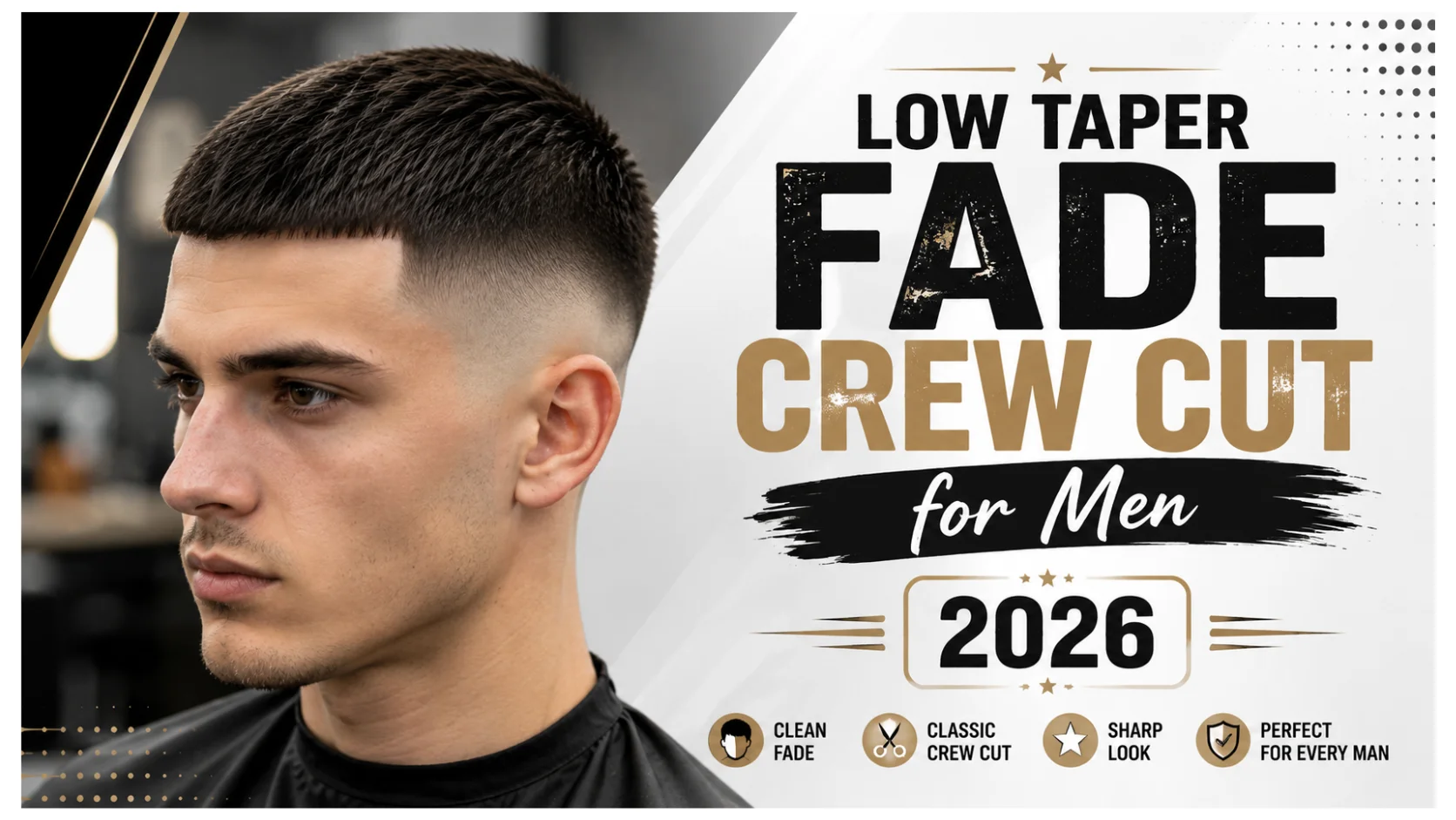Low Taper Fade Crew Cut for Men with Short Textured Hair and Clean Tapered Sides