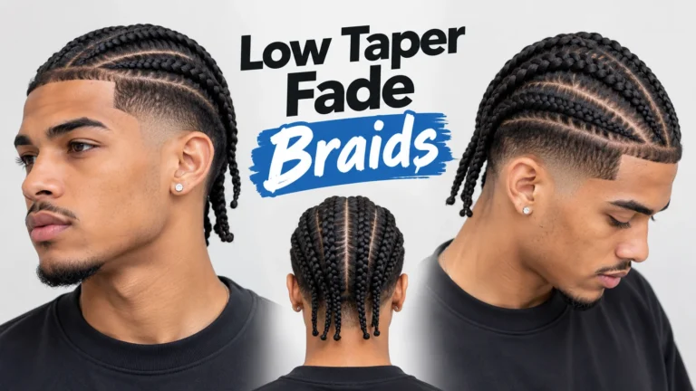 Low taper fade braids haircut for men with clean cornrow braids and tapered sides